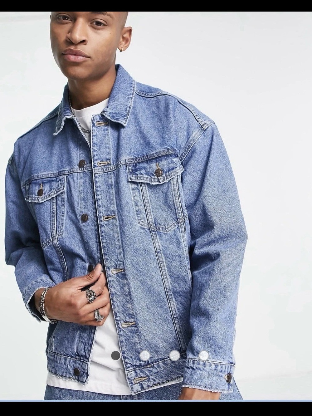 Bershka ASOS Jean Jacket Unisex Size XS Oversized Blue Distressed